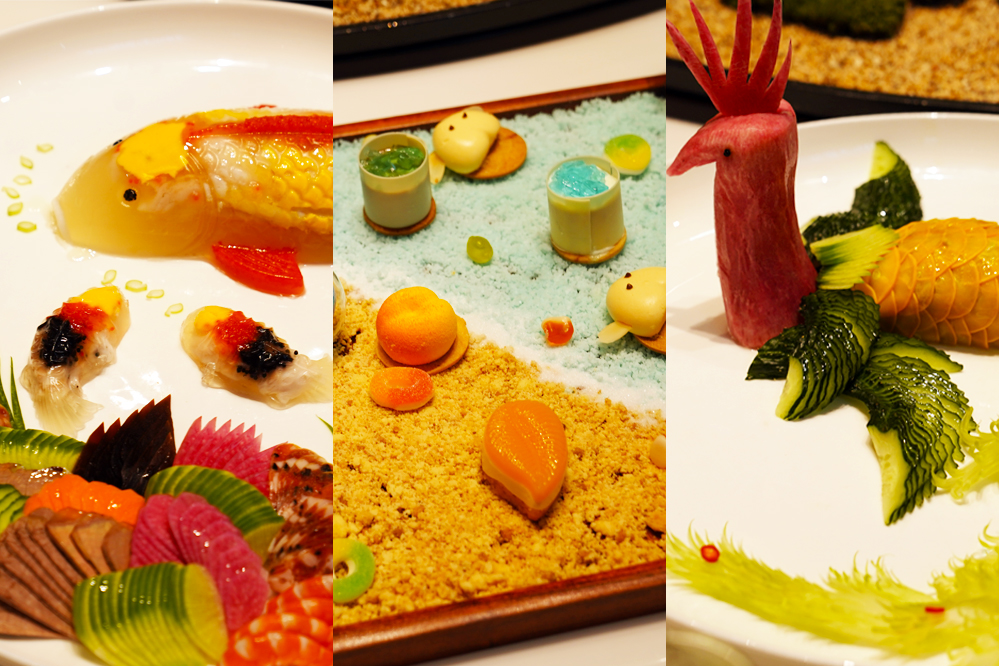 大觀樓長(zhǎng)聯(lián)宴。從左至右依次為翠羽丹霞、四圍香稻、西翥靈儀。供圖