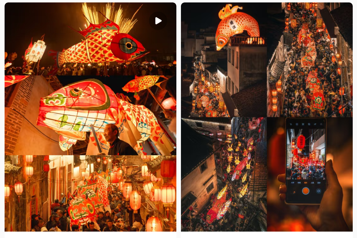 魚燈相關(guān)視頻、圖片獲得數(shù)萬點(diǎn)贊。社交媒體截圖